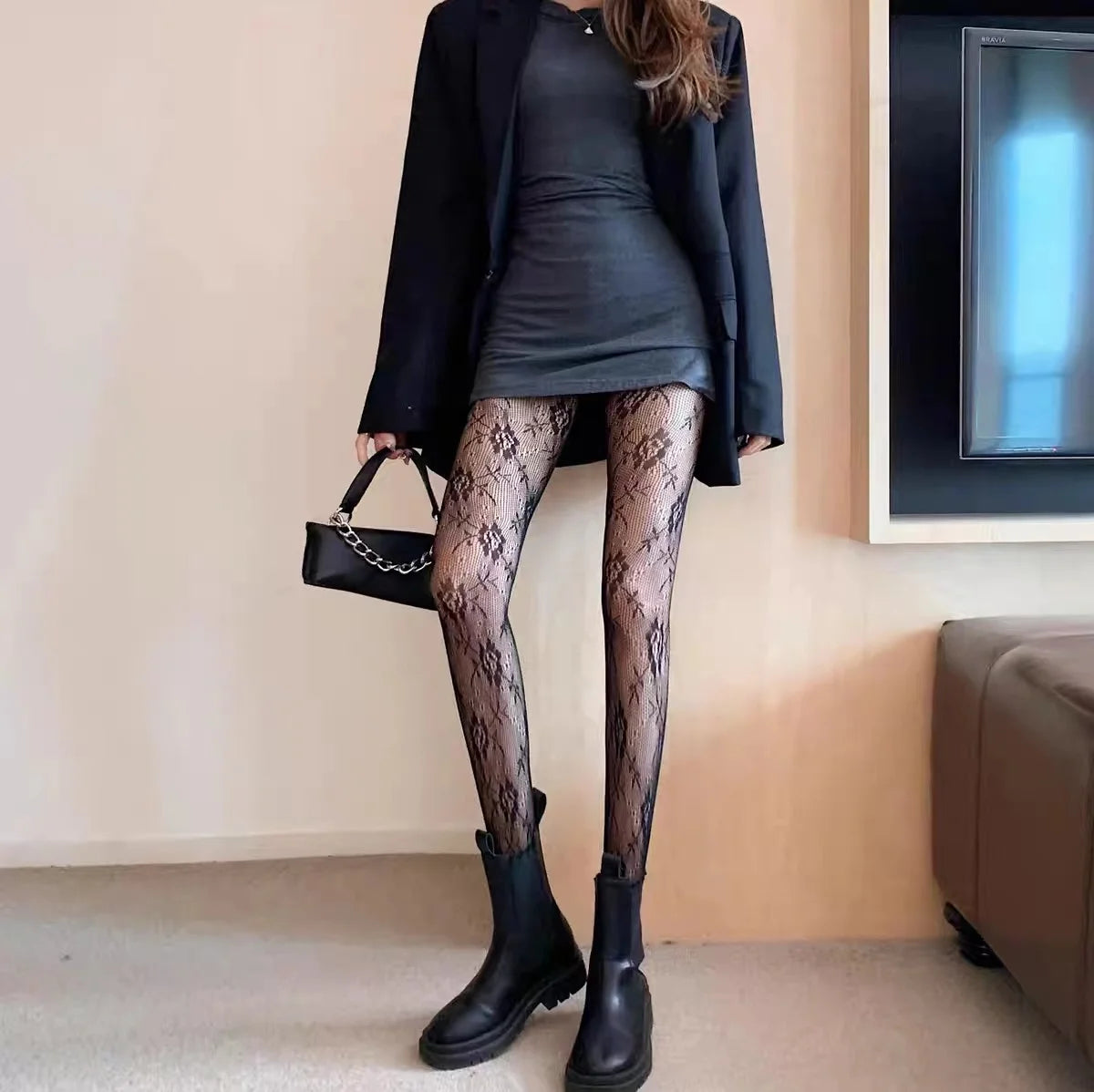 Women's Flower Mesh Patterned Tights Fishnet Floral Stockings Pantyhose Stockings Leggings