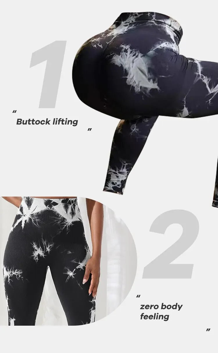 Women Seamless Tie Dye Yoga Leggings High Waist Fitness Sexy Fashion Leggings Exercise Running Lifting Buttocks Cycling Leggings