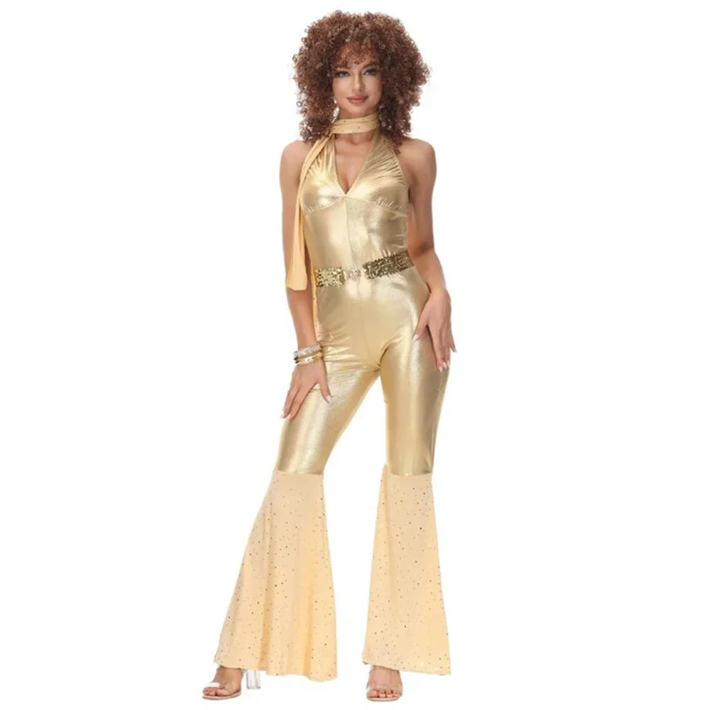 Women sexy rock disco hippies cosplay costumes adult Halloween 70's 80's hippies dance outfits party fancy dress