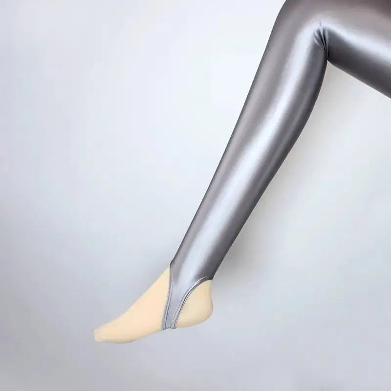 Glossy Thin Women Stirrup Yoga Leggings Plus Size High Waist Step on Foot Leggings Workout Pants for Gym Tight Bottoms