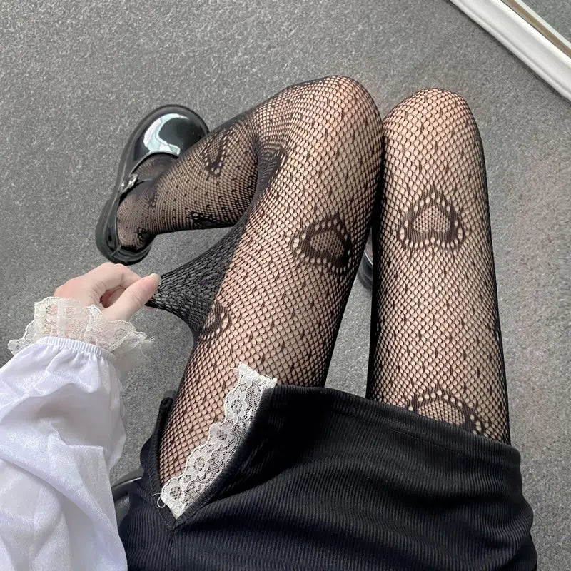 Gothic Fishnet Stockings Lolita Mesh Tights for Women Netting Stockings Y2k Pantyhose with Flower Pattern Leggings Sexy Lingerie