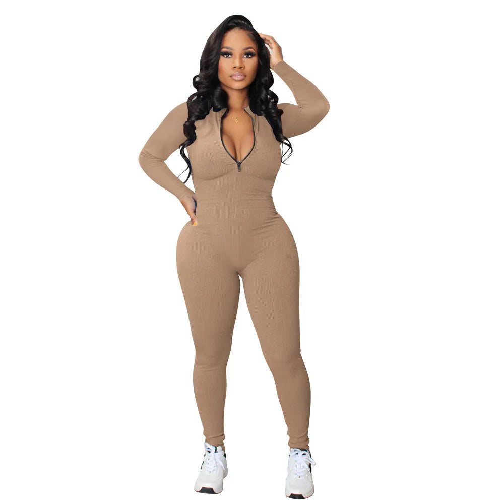 M3112 Women's Jumpsuits Bodysuit Zipper Long Sleeved Yoga Set Suit Gym Push Up Workout Clothes Fitness Sportswear Tracksuit