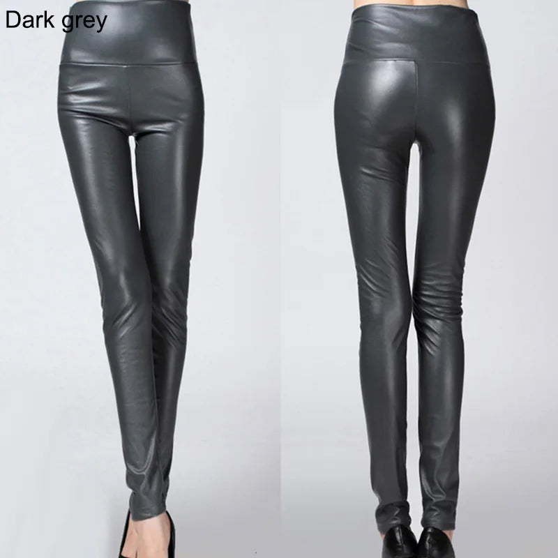 Autumn Winter Colorful Elastic Leggings Wearing Solid Color High Waisted Tight Leather Pants Plush And Thickened Pants For Women