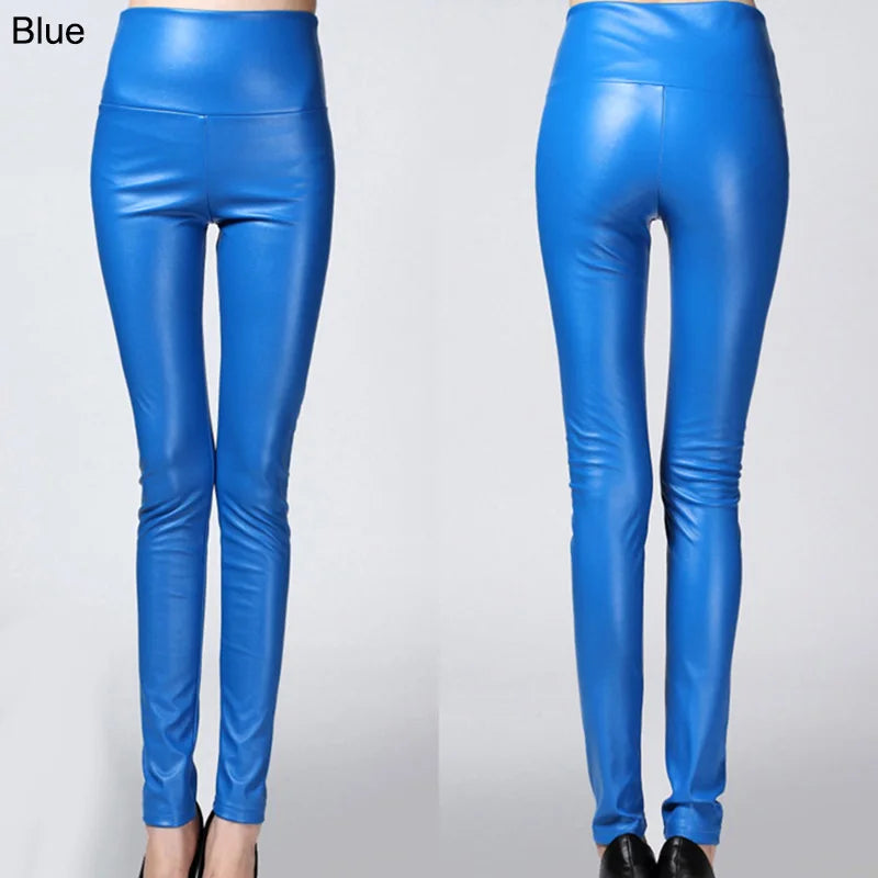 Autumn Winter Colorful Elastic Leggings Wearing Solid Color High Waisted Tight Leather Pants Plush And Thickened Pants For Women