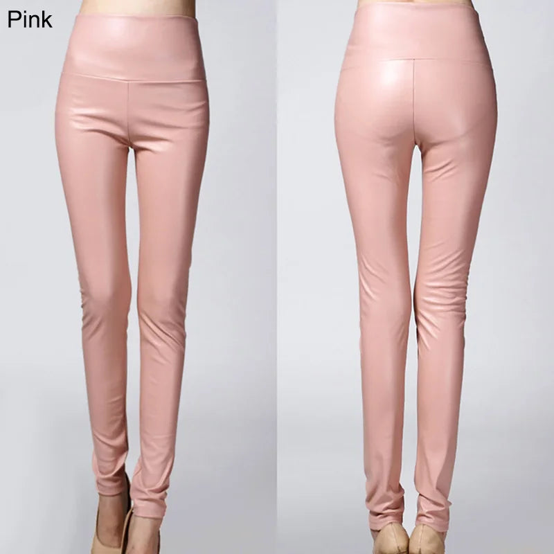 Autumn Winter Colorful Elastic Leggings Wearing Solid Color High Waisted Tight Leather Pants Plush And Thickened Pants For Women