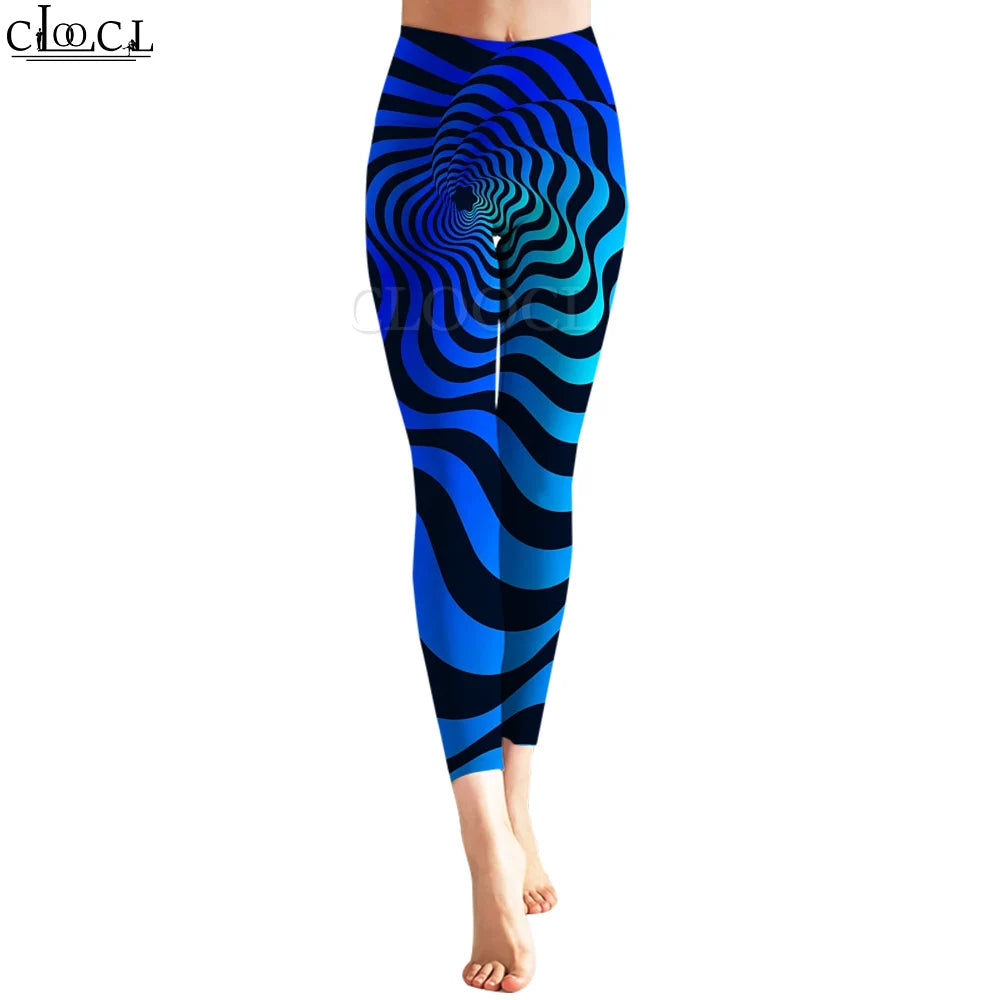 CLOOCL Women Yoga Pants Leggings Tight Trousers Tricolor Curve Pattern Print Sexy Sportswear Y2k Disco Leggings New 2022