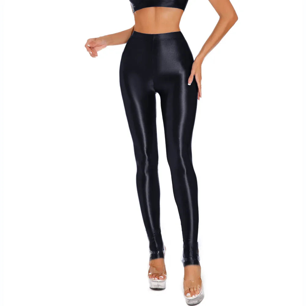 Glossy Shiny Stirrup Fitness Legging High Waist Leggings Women Athletic Yoga Pencil Pants Trousers Tights Sexy Collant Pantalon