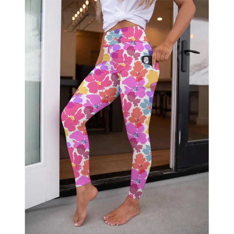 LETSFIND Hot Sale Women Pockert Elastic Pants Fashion New High Waist 3D Digital Printing Fitness Sexy Fitness Leggings