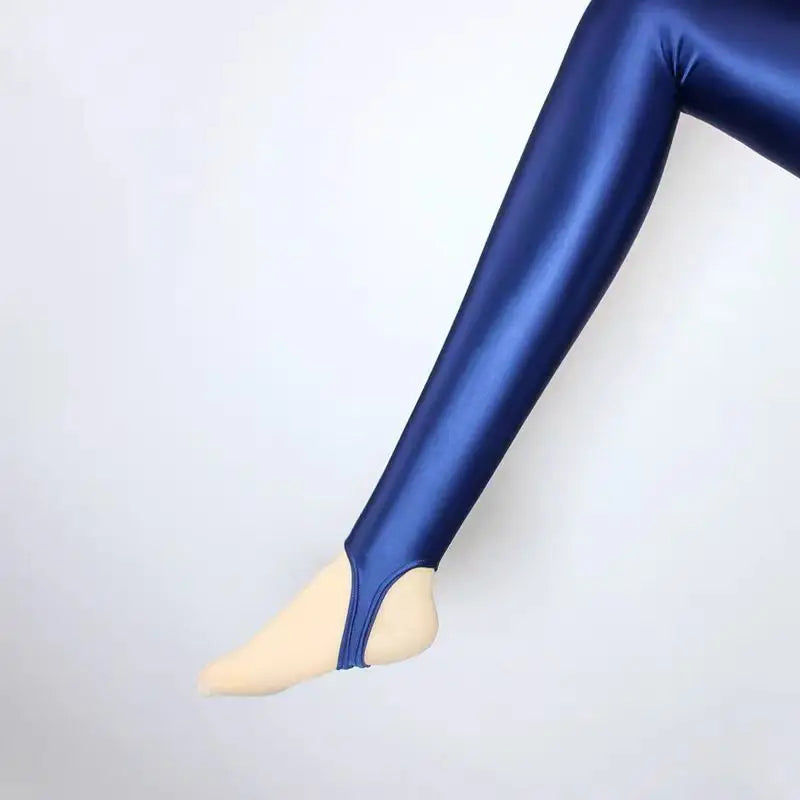 Glossy Women Stirrup Yoga Leggings Plus Size High Waist Step on Foot Leggings Workout Pants for Gym Tight Bottoms