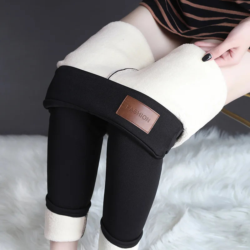 Women Fashion Winter Thermal Leggings Autumn Slim Simplicity Leggings Black Elastic High Waist Solid Thick Warm Lamb Wool Pants