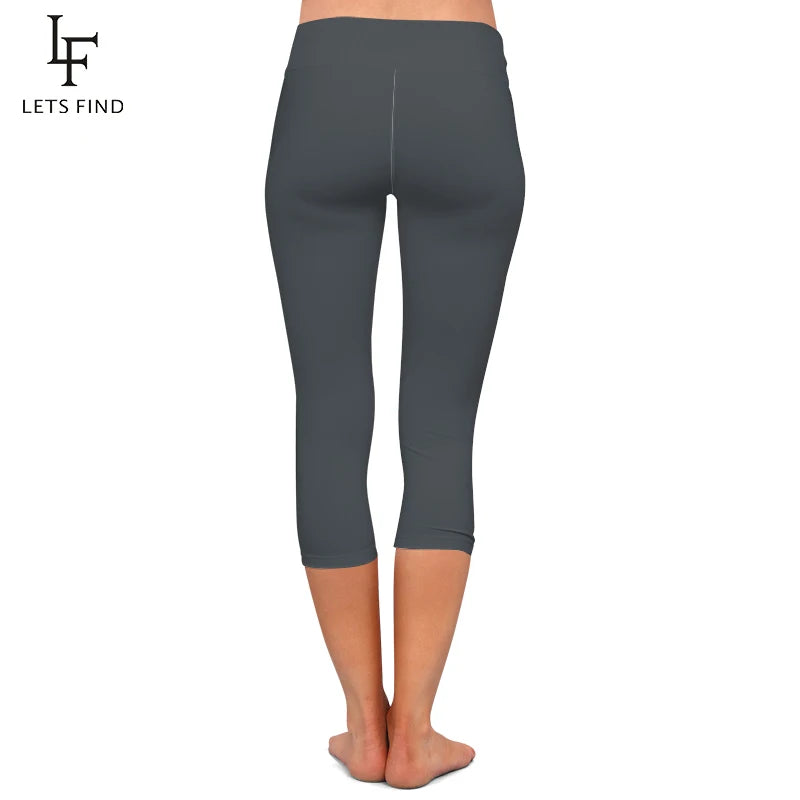 LETSFIND High Quaility Milk Silk Women High Waist Fitness Capri Leggings Solid Black Elastic Soft Slim Mid-Calf Pants