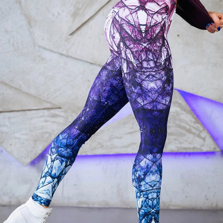 Honeycomb digital printing nine points sport trousers Fashion Women's Yoga Pants High waist tight hips casual Leggings