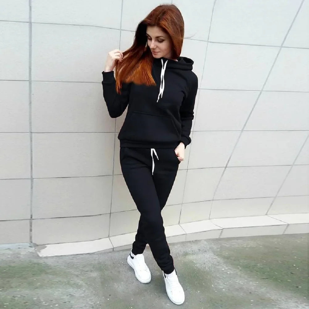 Women's Tracksuit Casual Two-piece Clothing Sets Warm Suit for Female Workout Outfits Hoodies Top + Pants Set