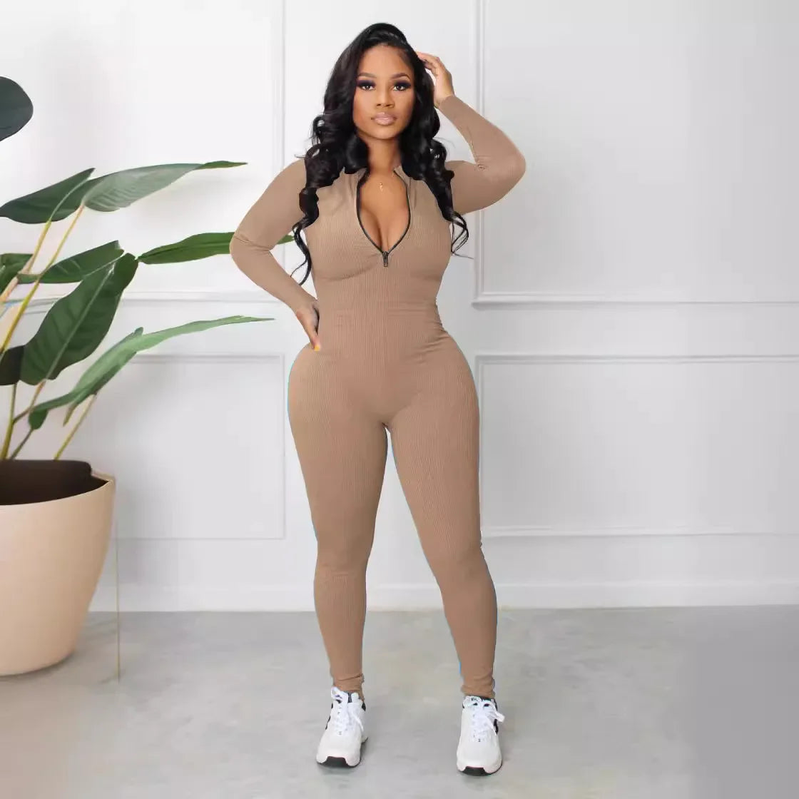 M3112 Women's Jumpsuits Bodysuit Zipper Long Sleeved Yoga Set Suit Gym Push Up Workout Clothes Fitness Sportswear Tracksuit