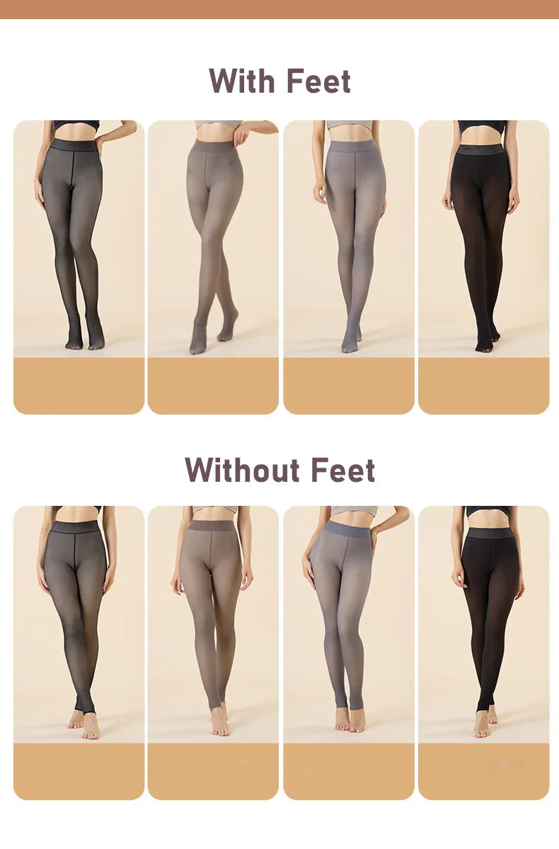 Plus Size Women's Fleece Warm Winter Tights Leggings Thick Fleece Panty Fake Translucent Pantyhose Thermal Stockings Woman