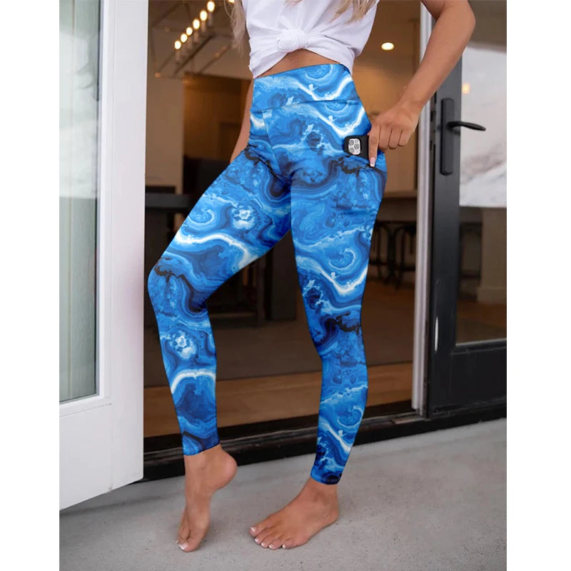 LETSFIND Hot Sale Women Pockert Elastic Pants Fashion New High Waist 3D Digital Printing Fitness Sexy Fitness Leggings