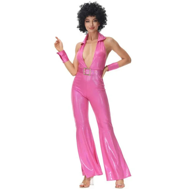 Women sexy rock disco hippies cosplay costumes adult Halloween 70's 80's hippies dance outfits party fancy dress