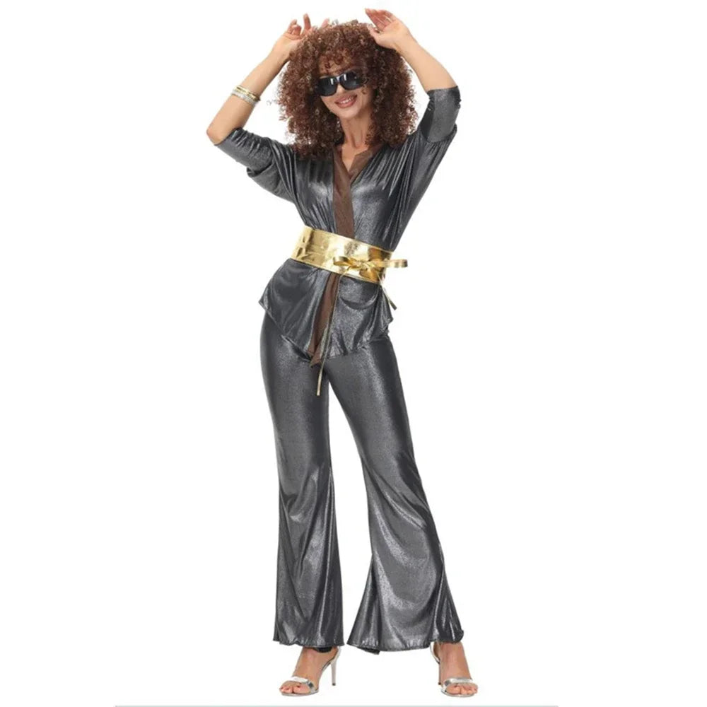 Women sexy rock disco hippies cosplay costumes adult Halloween 70's 80's hippies dance outfits party fancy dress