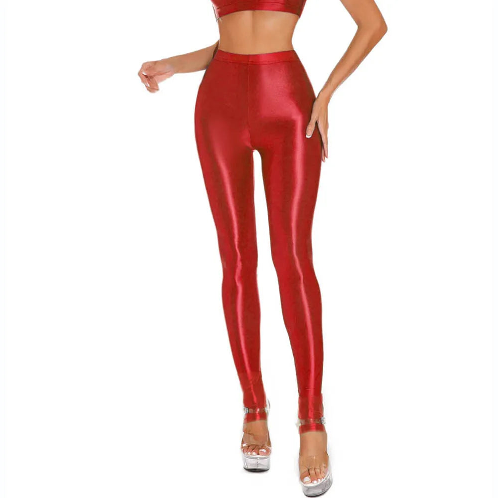 Glossy Shiny Stirrup Fitness Legging High Waist Leggings Women Athletic Yoga Pencil Pants Trousers Tights Sexy Collant Pantalon