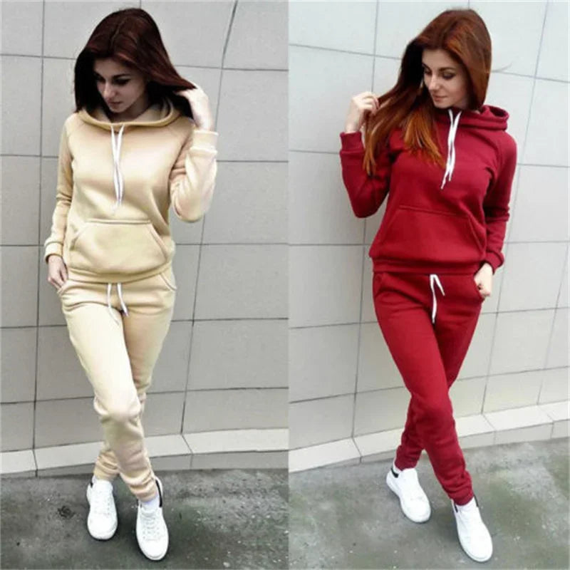 Women's Tracksuit Casual Two-piece Clothing Sets Warm Suit for Female Workout Outfits Hoodies Top + Pants Set