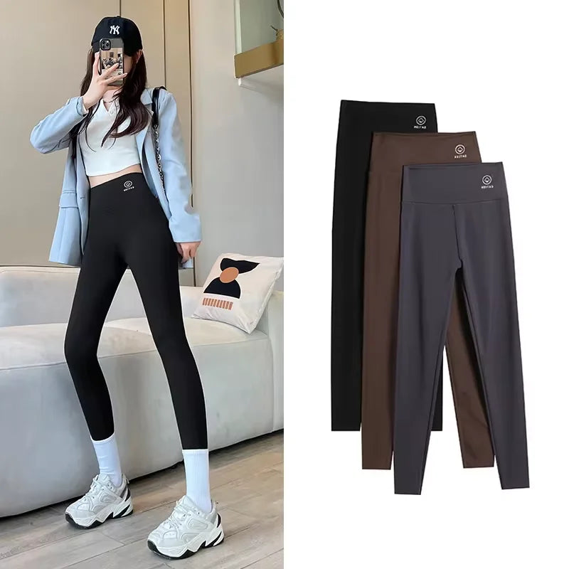 2024 Summer New Women's Solid Color Nine Points Raised Belly Buttock Shark Yoga Pants Show Tall And Thin All Matching Leggings