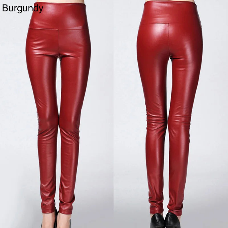 Autumn Winter Colorful Elastic Leggings Wearing Solid Color High Waisted Tight Leather Pants Plush And Thickened Pants For Women