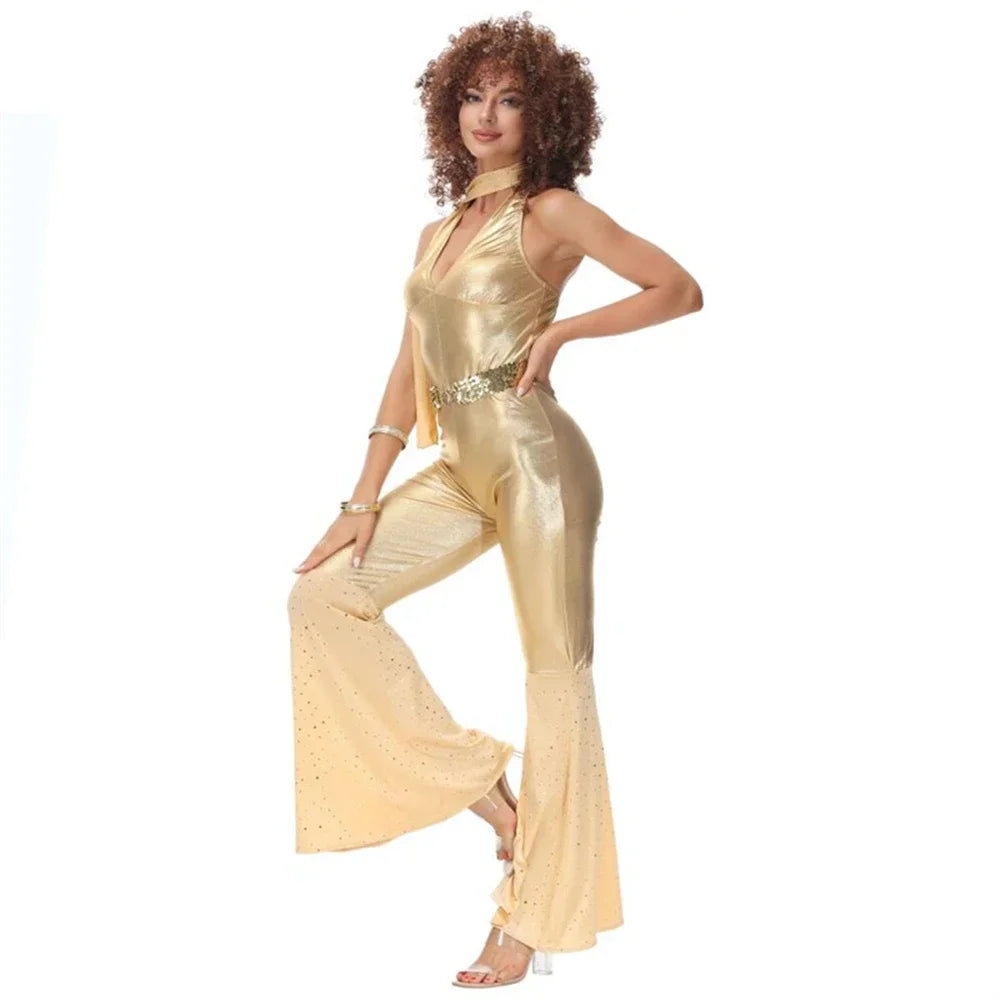 Women sexy rock disco hippies cosplay costumes adult Halloween 70's 80's hippies dance outfits party fancy dress