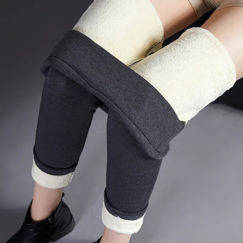 Women Fashion Winter Thermal Leggings Autumn Slim Simplicity Leggings Black Elastic High Waist Solid Thick Warm Lamb Wool Pants