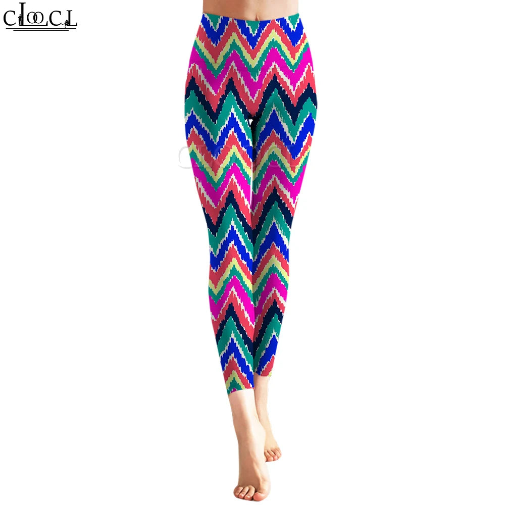 CLOOCL Women Yoga Pants Leggings Tight Trousers Tricolor Curve Pattern Print Sexy Sportswear Y2k Disco Leggings New 2022