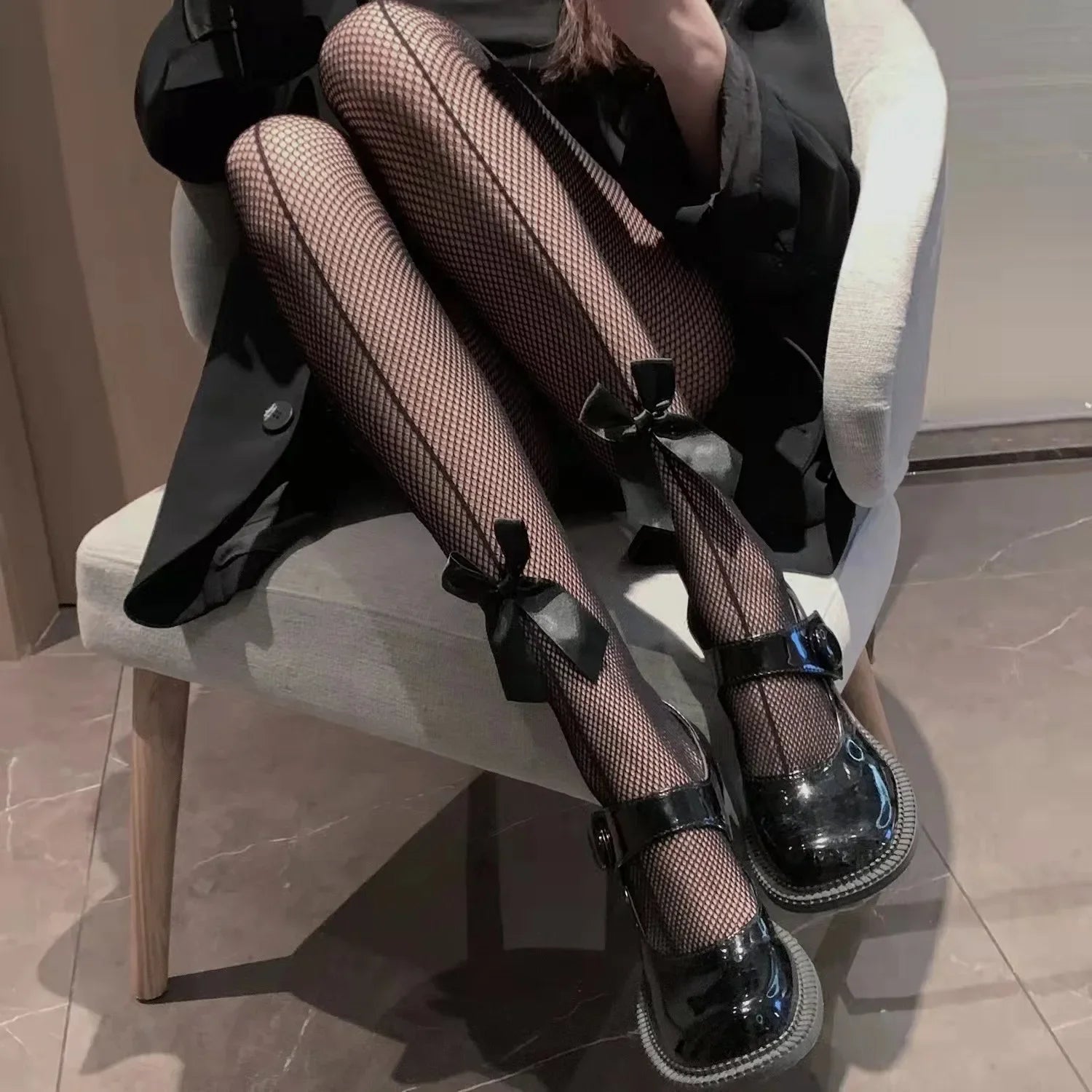 Sexy Lolita Bow Stockings Women Transparent Mesh Fish Net Long Socks Punk JK Black White Slimming Pantyhose Female Tight Legging