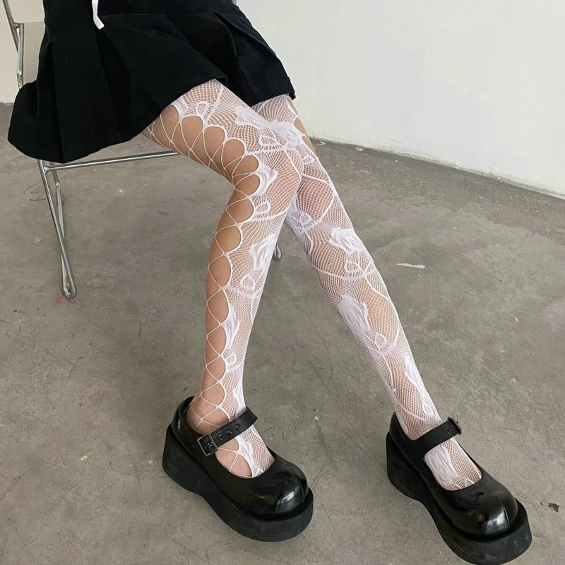 Gothic Fishnets Stockings Lolita Mesh Tights for Women Netting Stockings Y2k Pantyhose With Pattern Leggings Sexy Lingerie