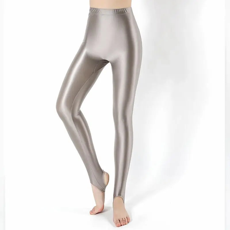 Glossy Satin Stirrup Leggings Women Summer Slim Fit Fitness Gym Leggings High Waist Yoga Sports Tights Casual Running Long Pants