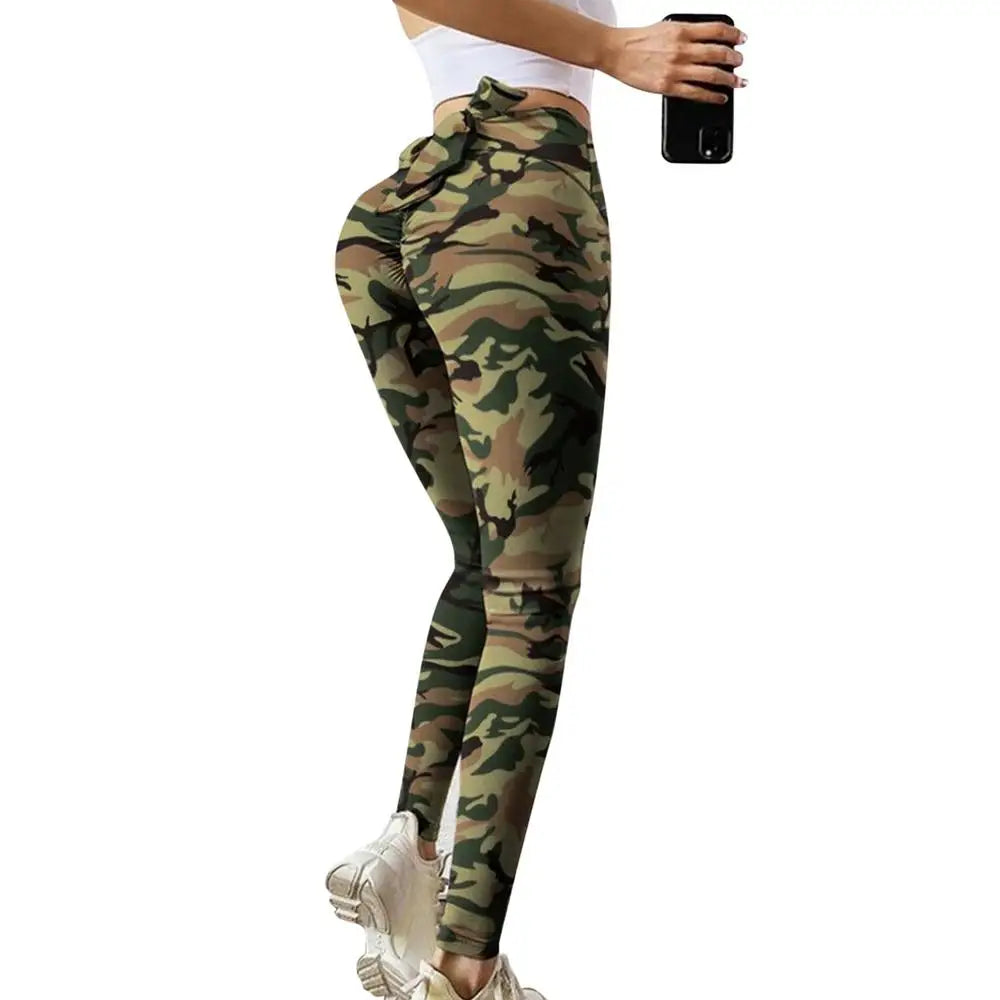 Women long pants Camouflage High-waist Peach Hip Tight pants Bow Sexy Hip lift trousers Fitness Yoga Leggings lady sports Pants