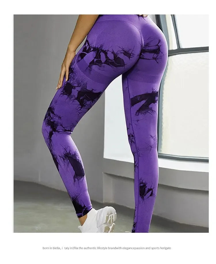 Women Seamless Tie Dye Yoga Leggings High Waist Fitness Sexy Fashion Leggings Exercise Running Lifting Buttocks Cycling Leggings