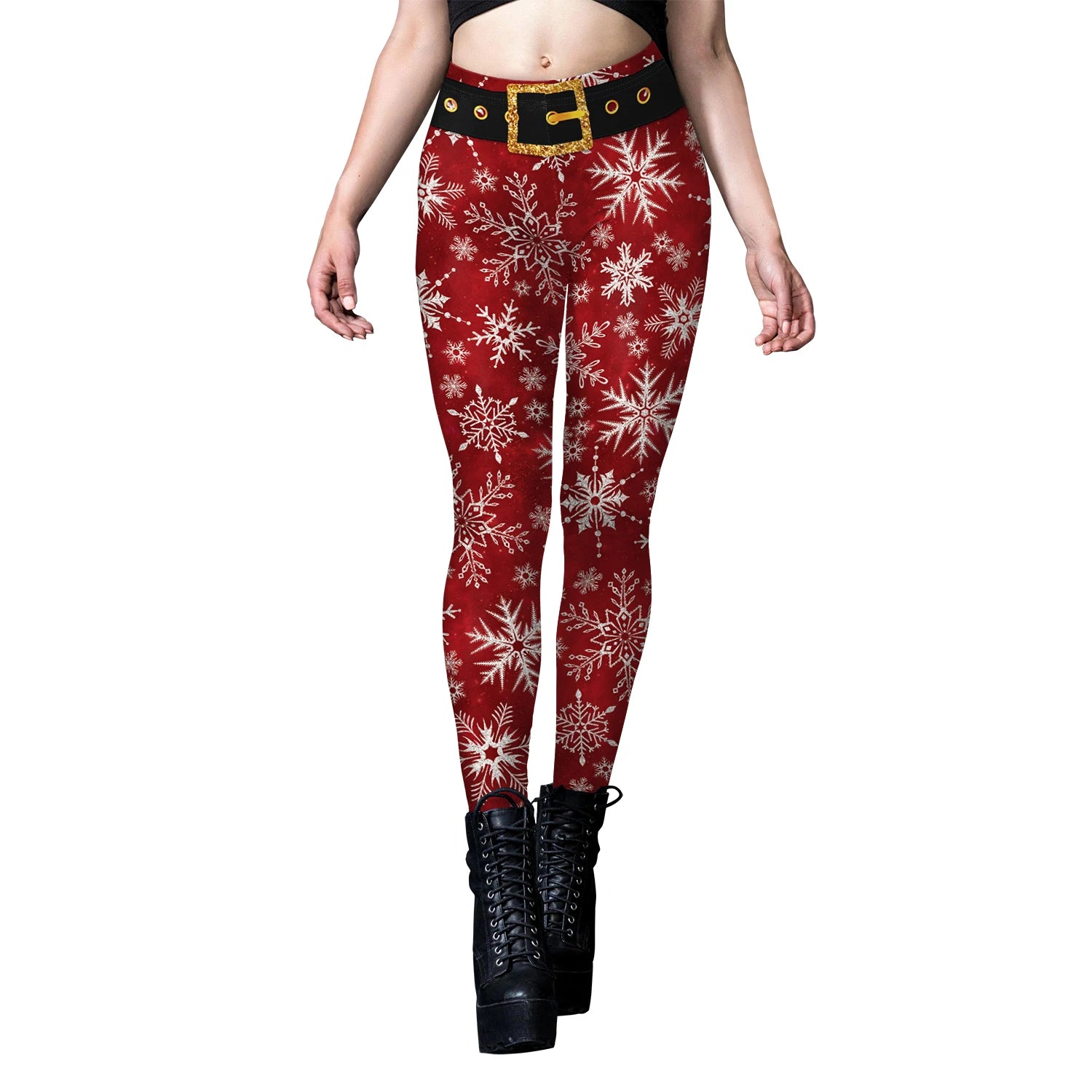 [You're My Secret] Christmas Sexy Leggings for Women Snowflake Print Holiday Party Pants Female Funny Elastic Tights Trousers