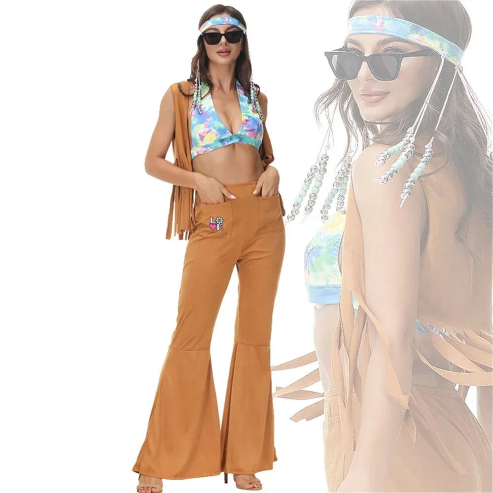 Women sexy rock disco hippies cosplay costumes adult Halloween 70's 80's hippies dance outfits party fancy dress