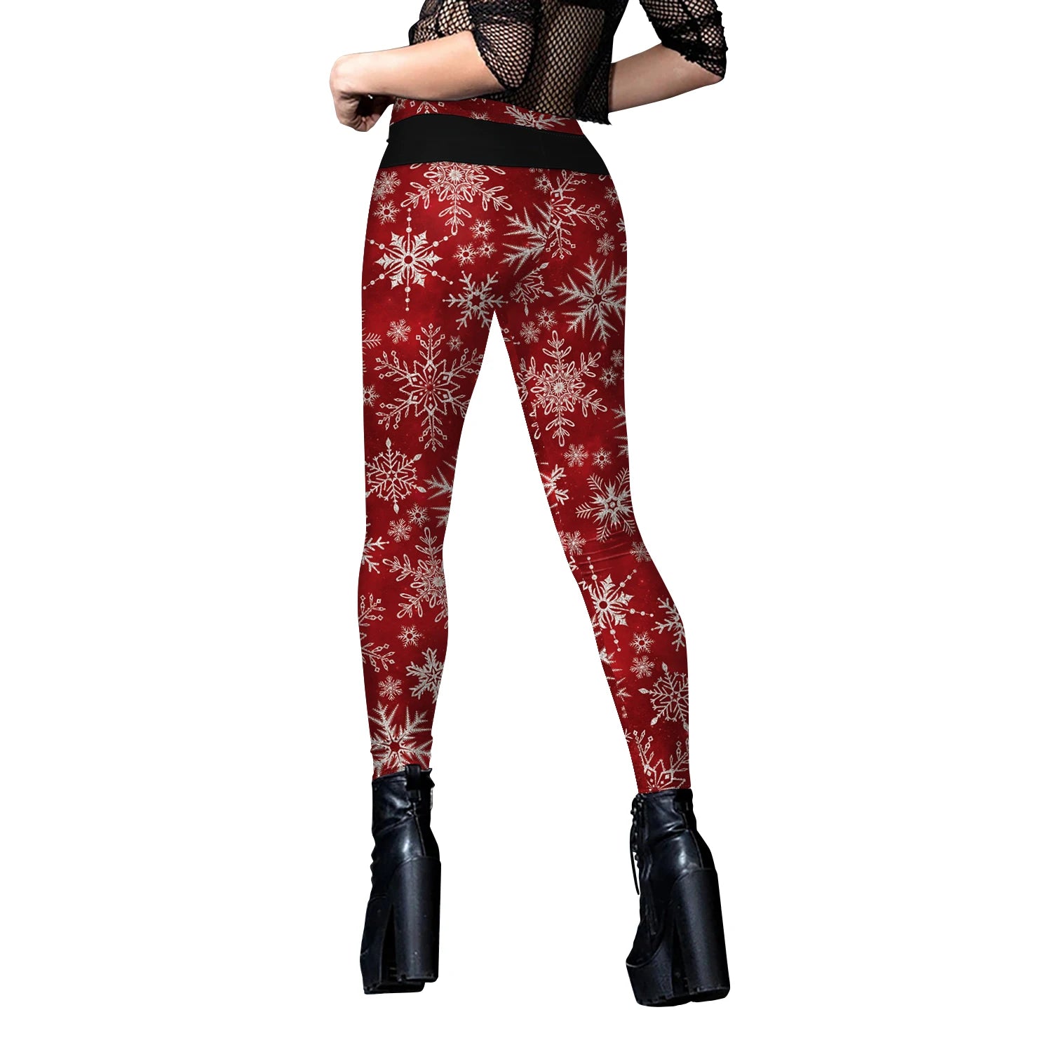 [You're My Secret] Christmas Sexy Leggings for Women Snowflake Print Holiday Party Pants Female Funny Elastic Tights Trousers