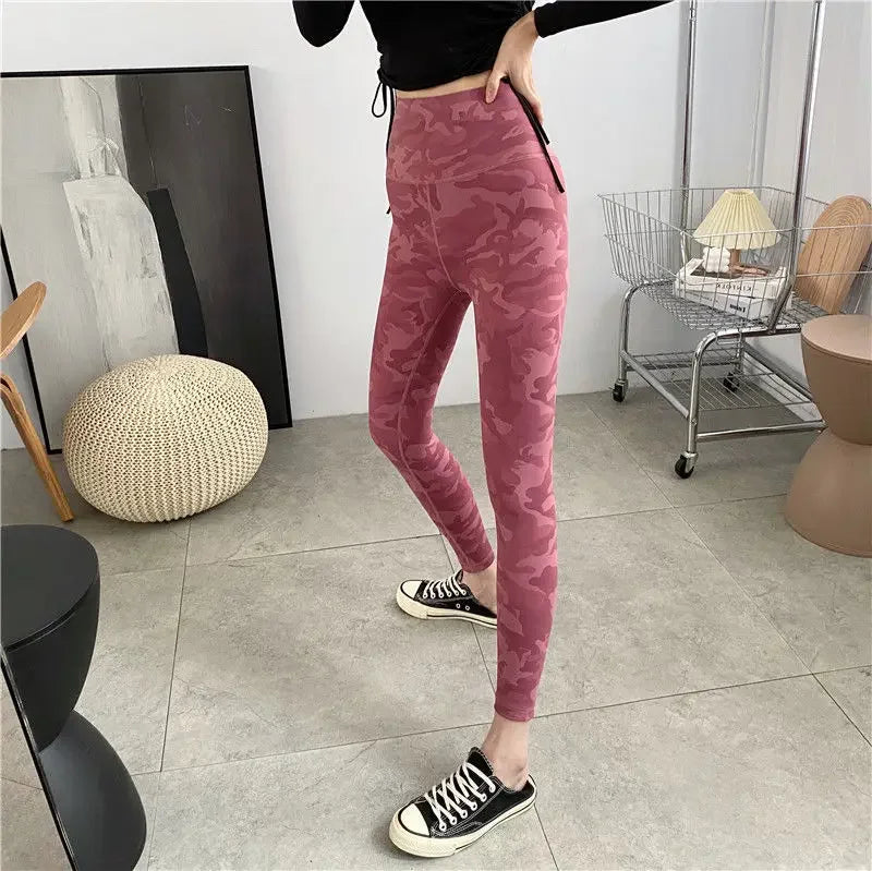 Women's gym sports leggings printed camouflage leggings high waisted yoga running push ups training