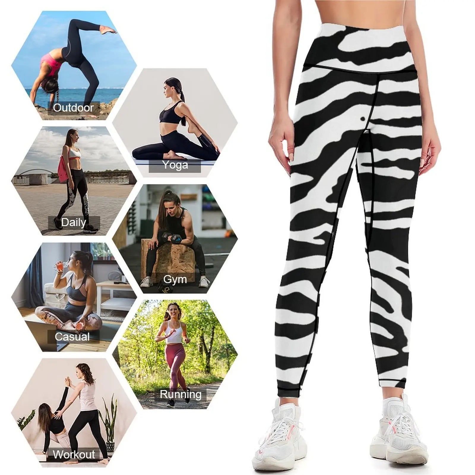 Zebra Skin Camouflage Black and White Pattern Leggings Women's tights Legging sexy woman Womens Leggings