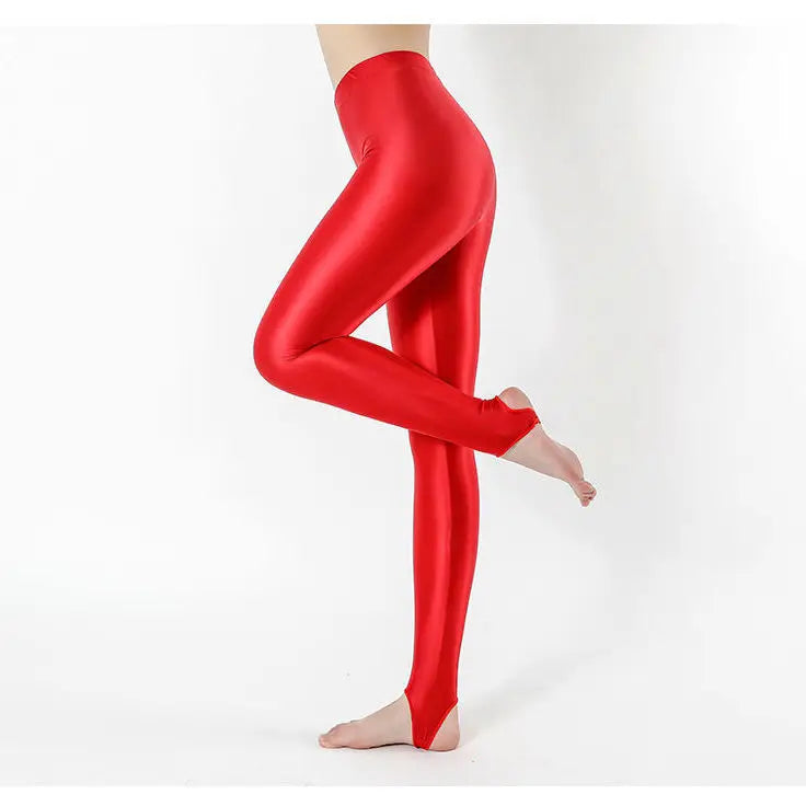 Glossy Satin Stirrup Leggings Women Summer Slim Fit Fitness Gym Leggings High Waist Yoga Sports Tights Casual Running Long Pants