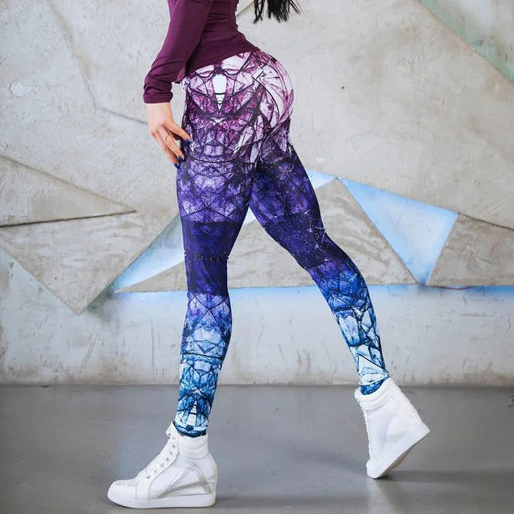 Honeycomb digital printing nine points sport trousers Fashion Women's Yoga Pants High waist tight hips casual Leggings