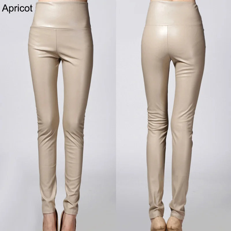 Autumn Winter Colorful Elastic Leggings Wearing Solid Color High Waisted Tight Leather Pants Plush And Thickened Pants For Women