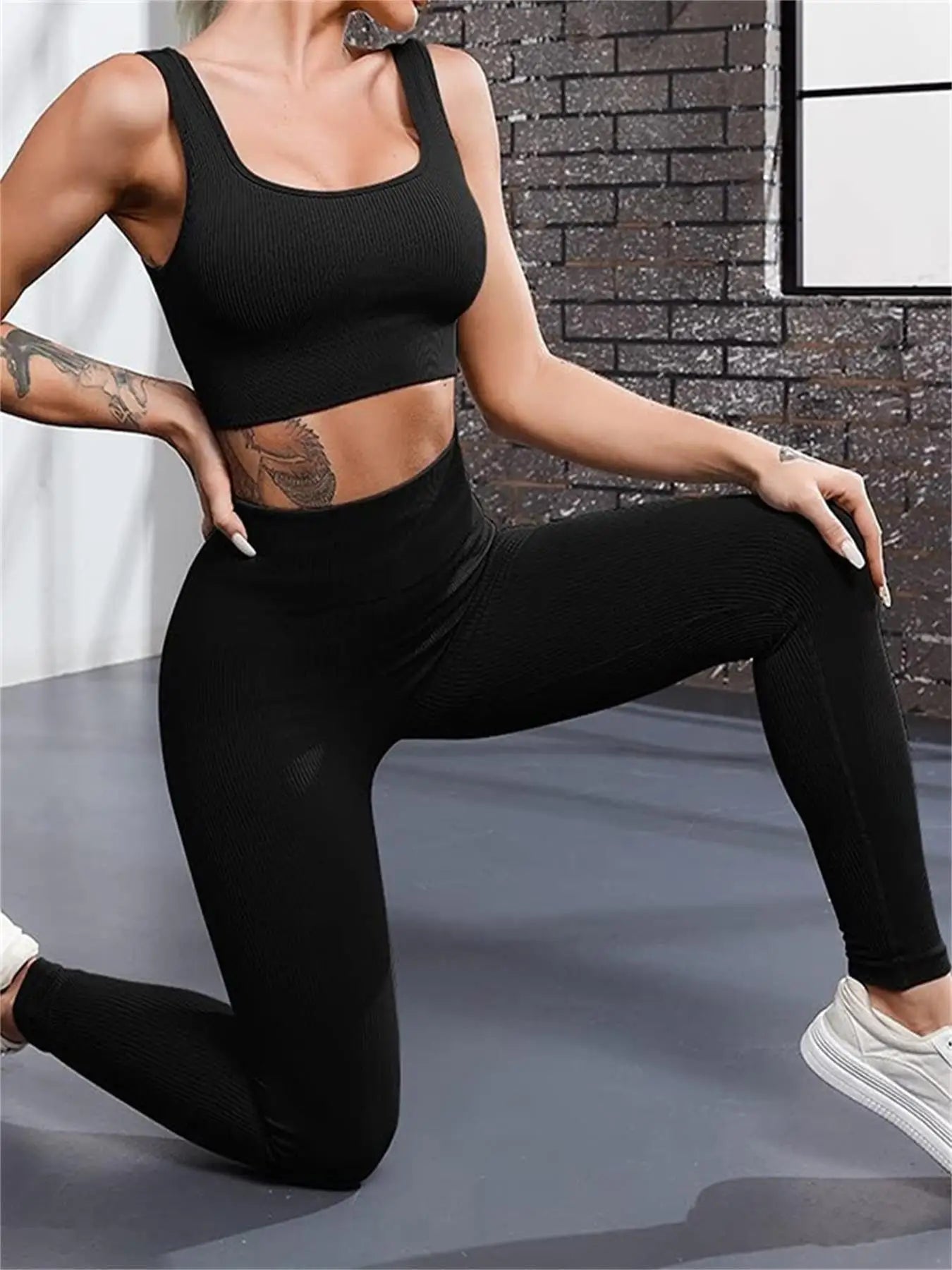 Ribbed Yoga Pants For Women High Waisted Gym Sport Leggings Seamless Female Fitness Legging Tummy Control Training Tights Ribbed