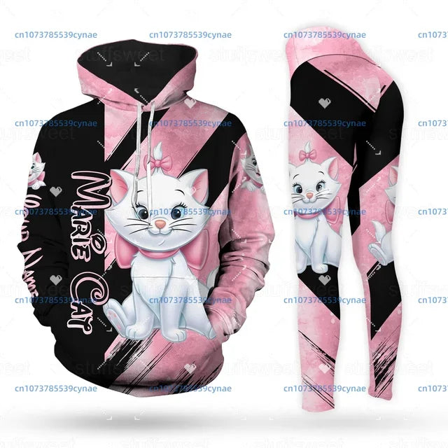 2024 Marie Cat Women's Hoodie Women's Leggings Yoga Suit Fitness Leggings Sports Suit Disney Tank Top Legging Set