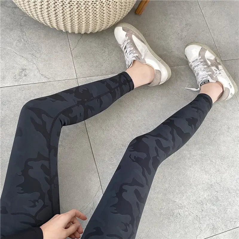 Women's gym sports leggings printed camouflage leggings high waisted yoga running push ups training