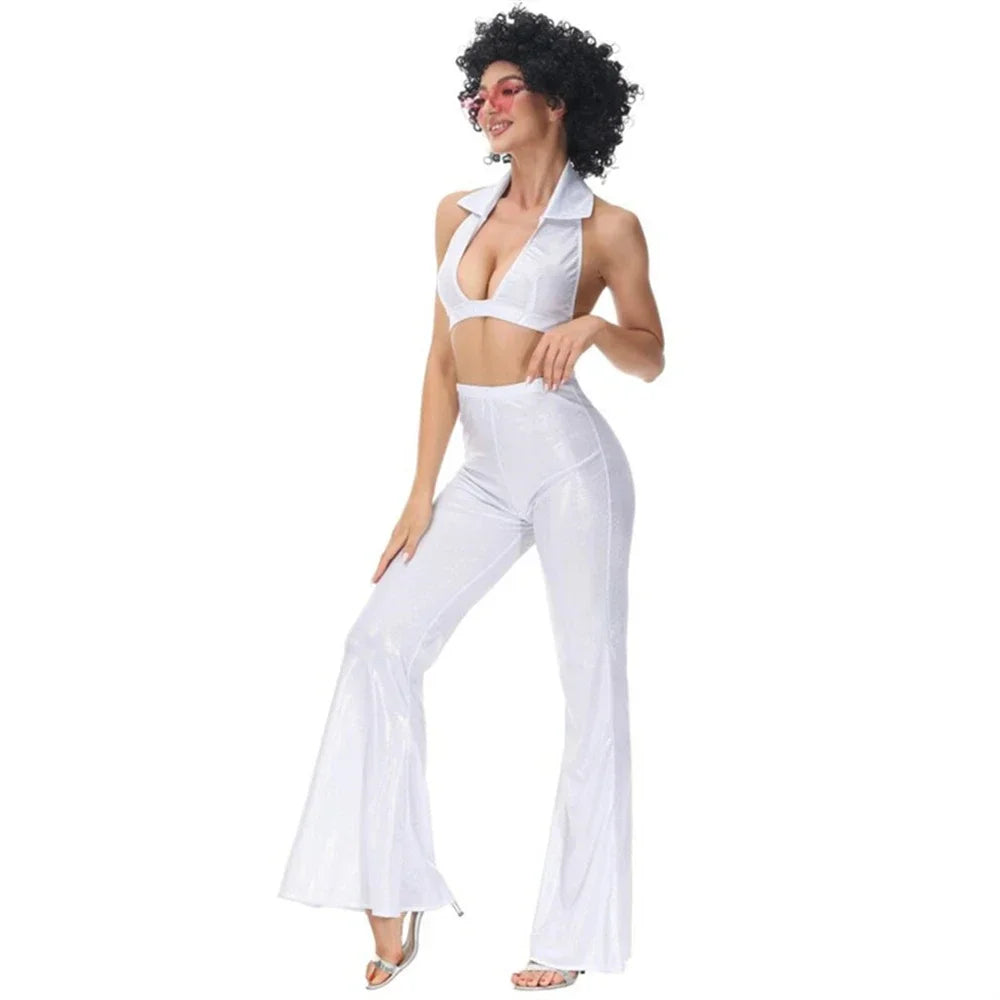 Women sexy rock disco hippies cosplay costumes adult Halloween 70's 80's hippies dance outfits party fancy dress