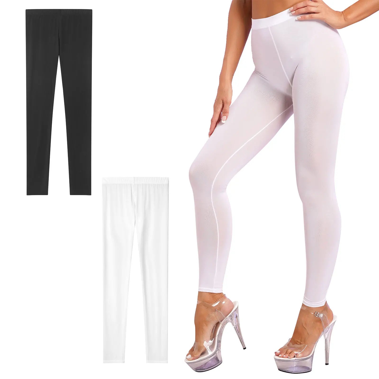 Women High Stretch Ultra Soft Leggings Ice Silk Shiny Yoga Pants Elastic Sexy Slim Pants Transparent Breathable Comfort Leggings