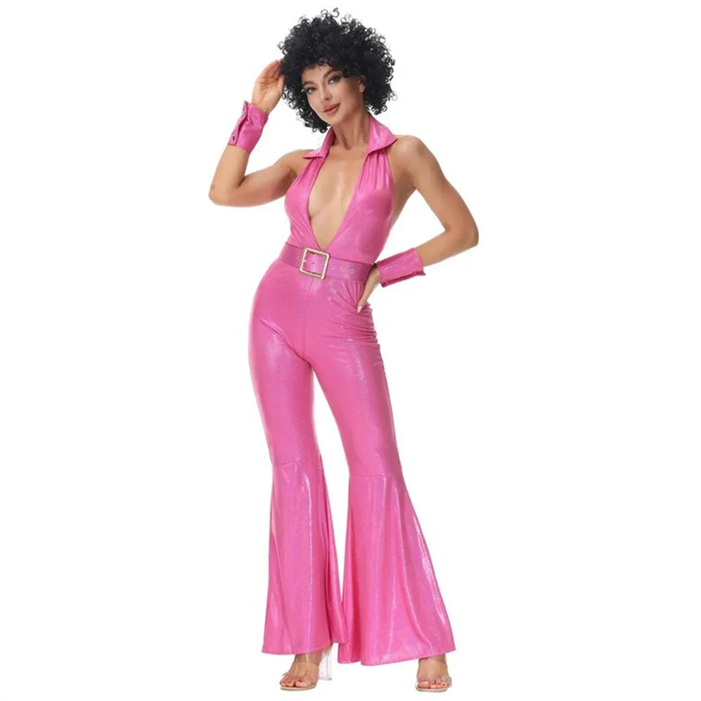 Women sexy rock disco hippies cosplay costumes adult Halloween 70's 80's hippies dance outfits party fancy dress