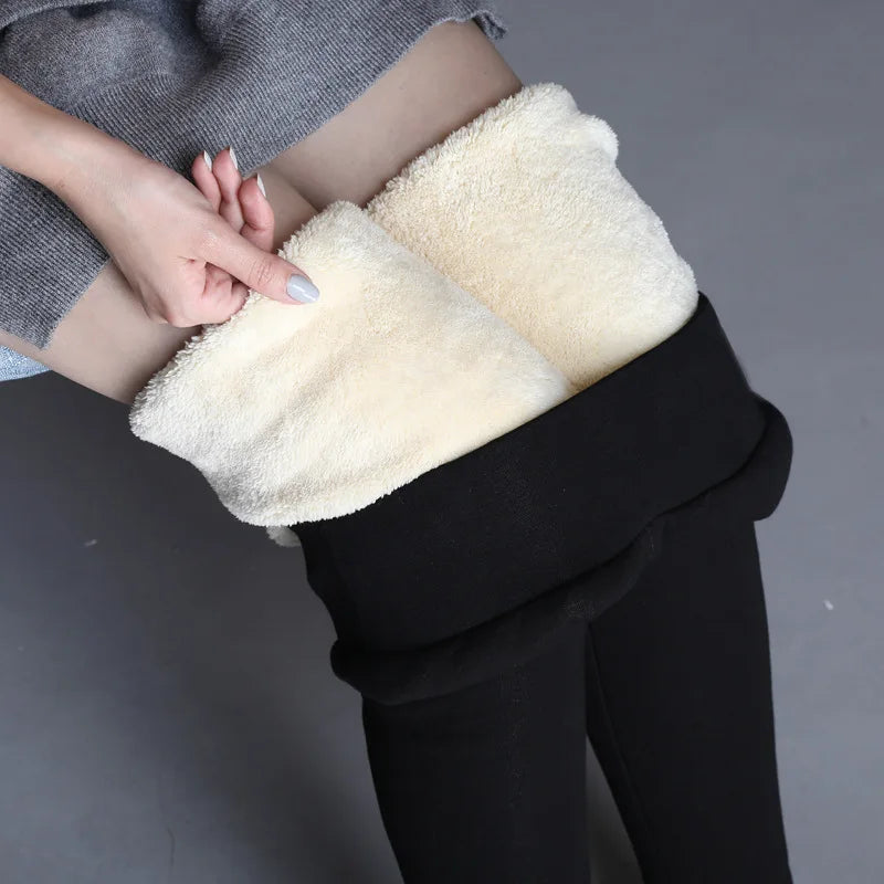 Women Fashion Winter Thermal Leggings Autumn Slim Simplicity Leggings Black Elastic High Waist Solid Thick Warm Lamb Wool Pants