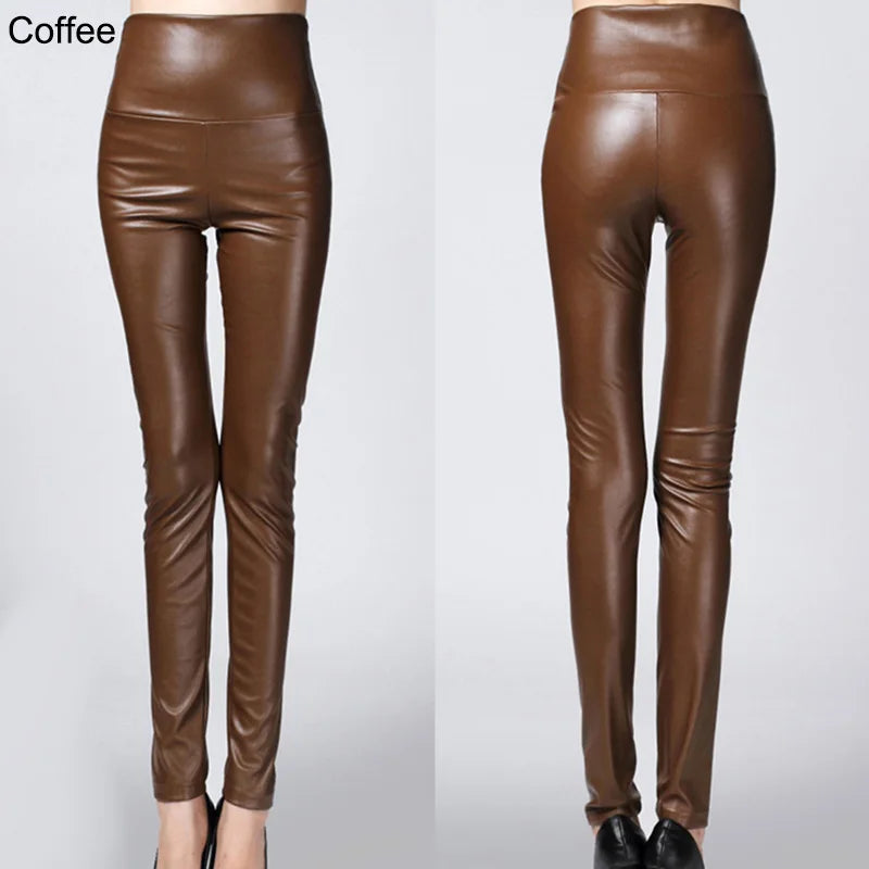 Autumn Winter Colorful Elastic Leggings Wearing Solid Color High Waisted Tight Leather Pants Plush And Thickened Pants For Women